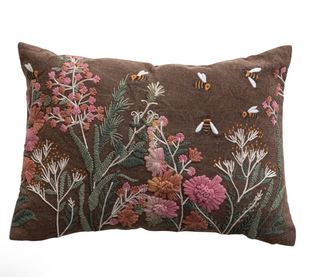 Hand-Embroidered Cotton Lumbar Pillow